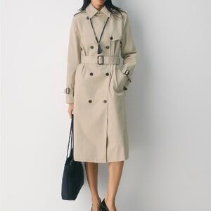 Aritzia The Finch Mid Trench Coat - City Twill in Marcona Beige